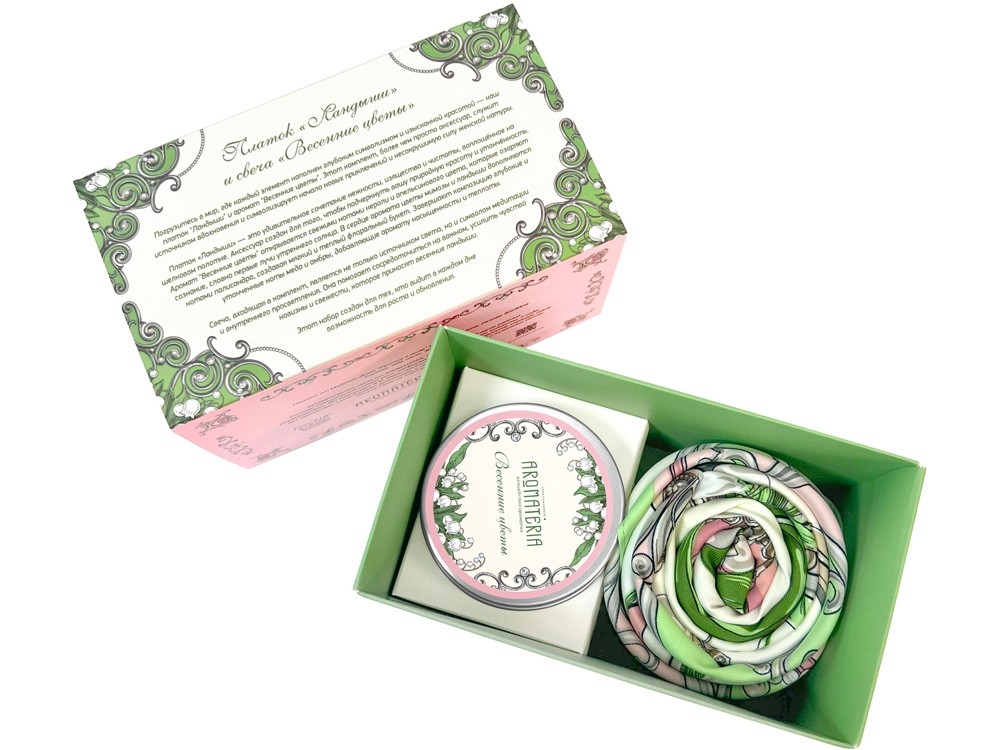 Набор: платок «Ландыши» и свеча «Весенние цветы» (31242)