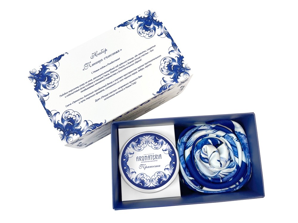 Набор: платок «Гжель» и свеча «Птица счастья» (31243)