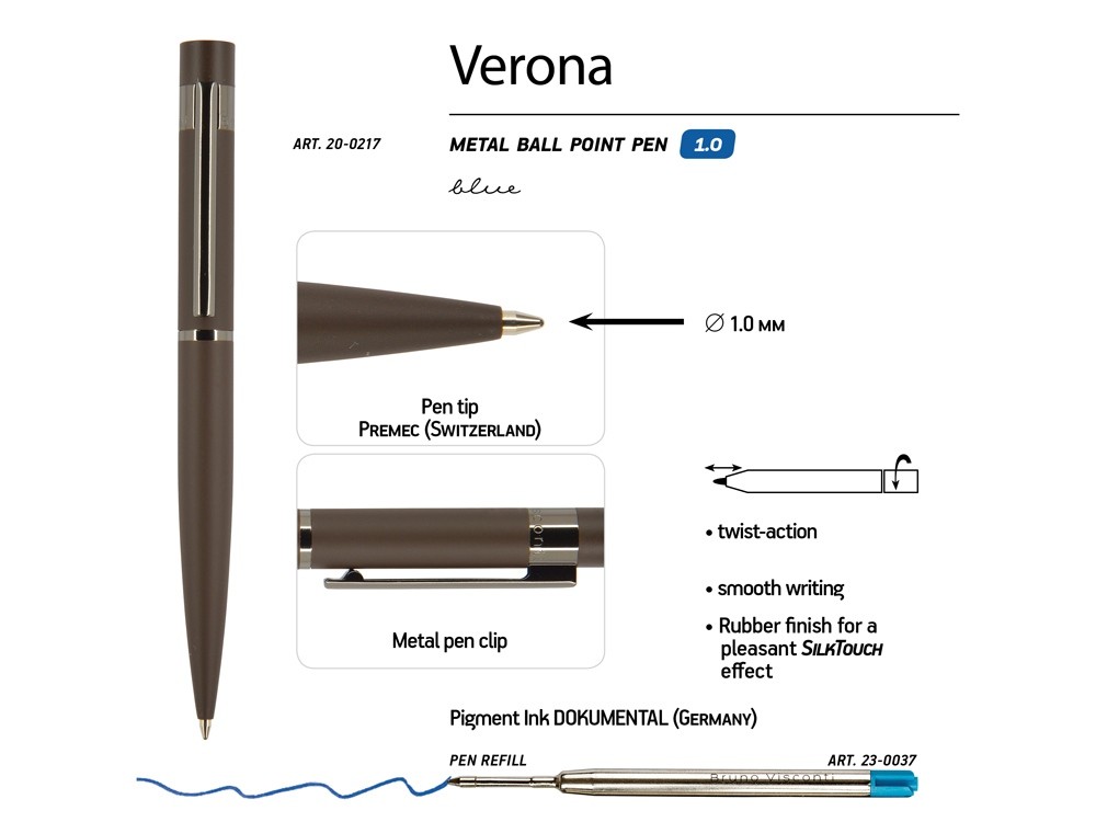 Ручка металлическая шариковая «Verona», софт-тач (39182)