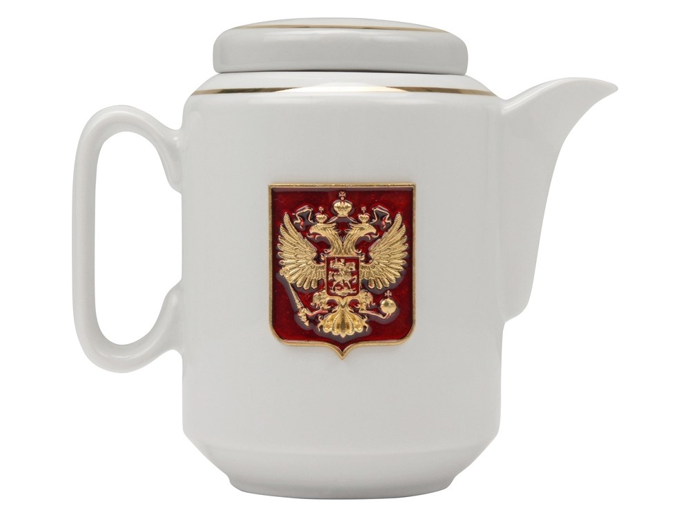 Чайный набор с подстаканником и фарфоровым чайником «ЭГОИСТ-Л», золотистый/белый