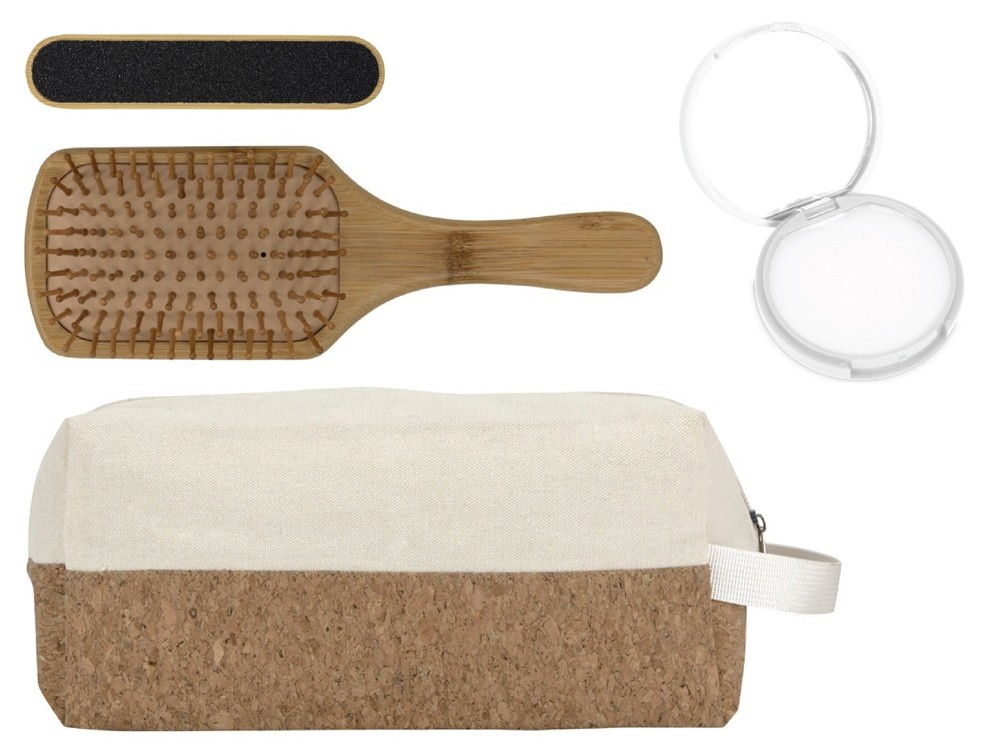 Подарочный набор с расческой, пилкой для ногтей, бальзамом для губ в косметичке (15013)