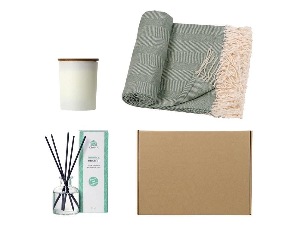 Подарочный набор для дома с пледом, свечой и диффузором (24050)